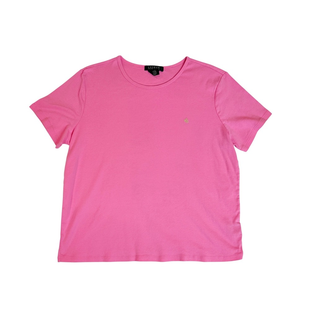 Lauren Ralph Lauren T-Shirt Womens XL Pink Embroidered Logo Cotton Short Sleeve